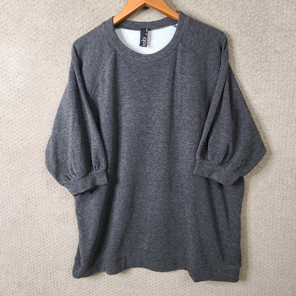 Bobi Sweatshirt Womens L Gray Crew Neck Raglan Short Sleeve Fleece Oversized Top